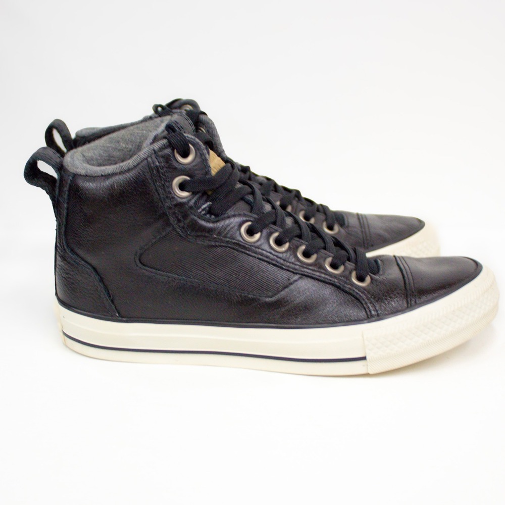 Converse Chuck Taylor All Star Black Leather High Top Sneaker W 7.5 / M 5.5 - Picture 3 of 8